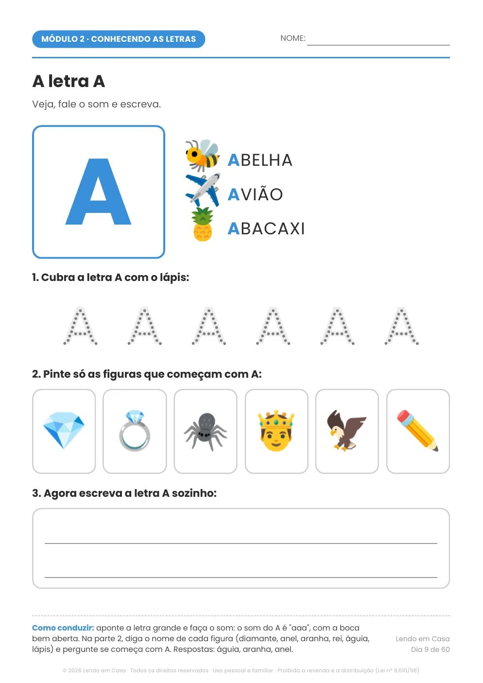 Página de atividade: Módulo 2 · uma página para cada letra